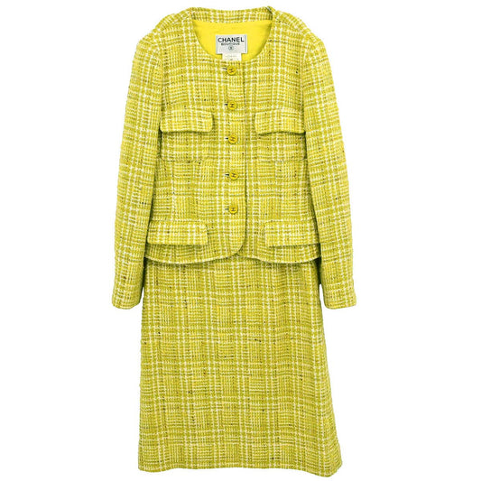 Chanel 1997 Setup Suit Jacket Skirt Tweed Green  #38