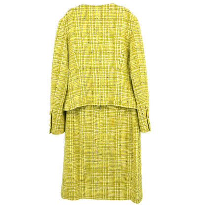 Chanel 1997 Setup Suit Jacket Skirt Tweed Green  #38
