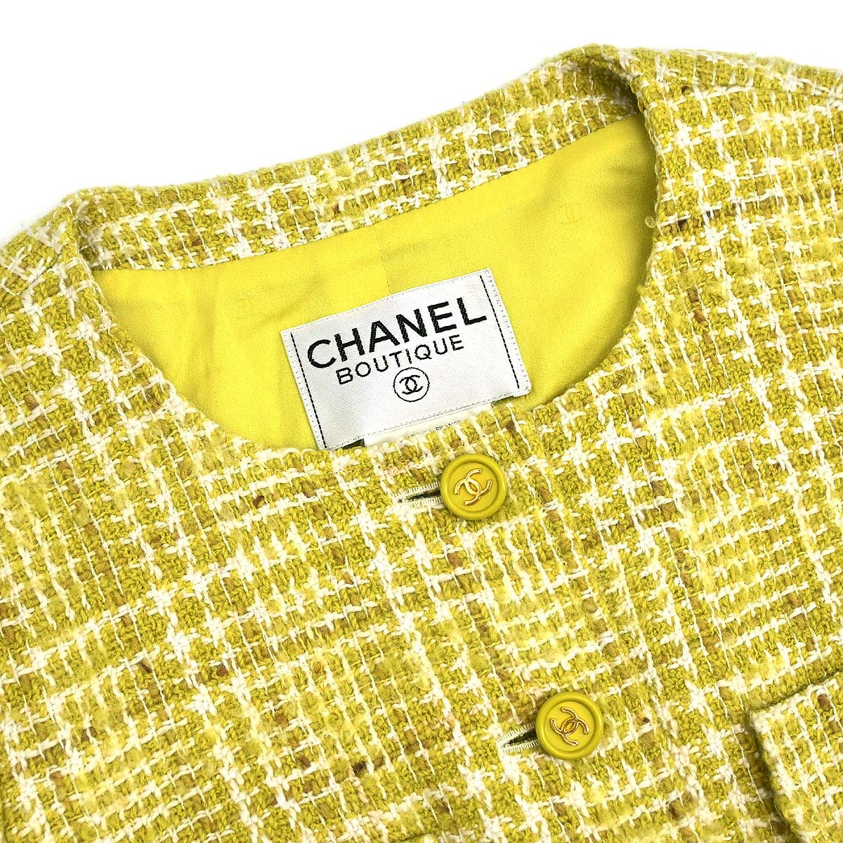 Chanel 1997 Setup Suit Jacket Skirt Tweed Green  #38