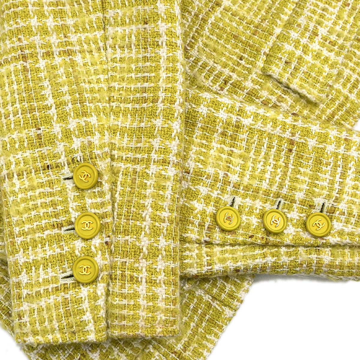 Chanel 1997 Setup Suit Jacket Skirt Tweed Green  #38
