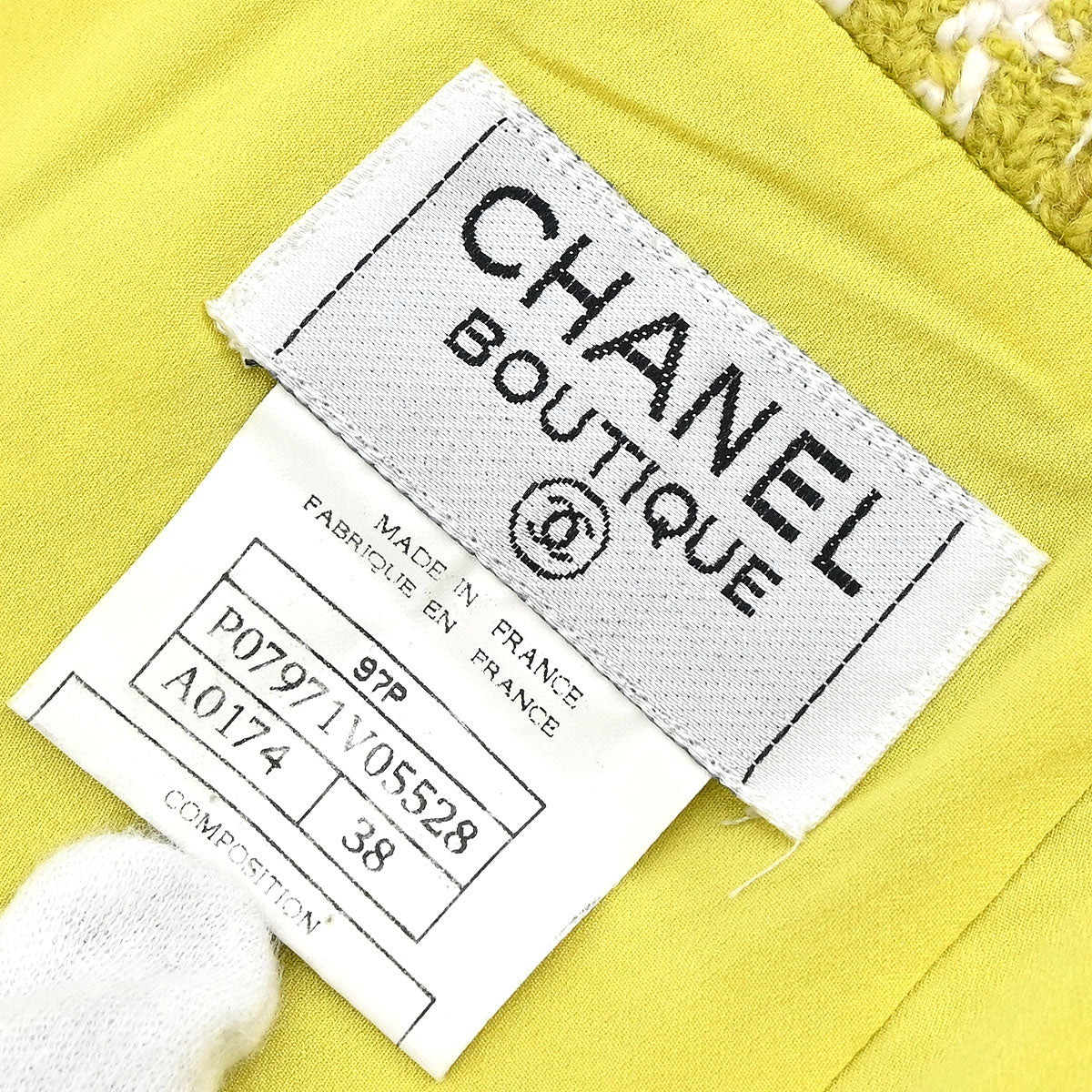 Chanel 1997 Setup Suit Jacket Skirt Tweed Green  #38