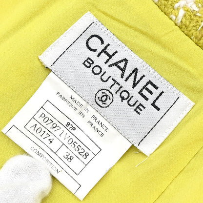 Chanel 1997 Setup Suit Jacket Skirt Tweed Green  #38