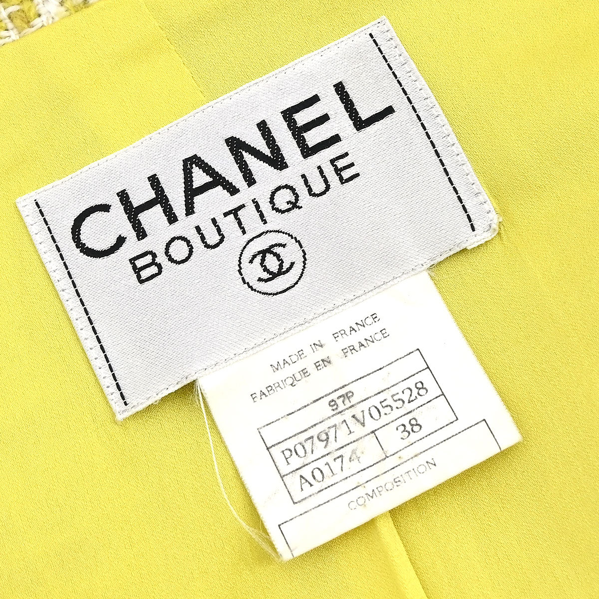 Chanel 1997 Setup Suit Jacket Skirt Tweed Green  #38