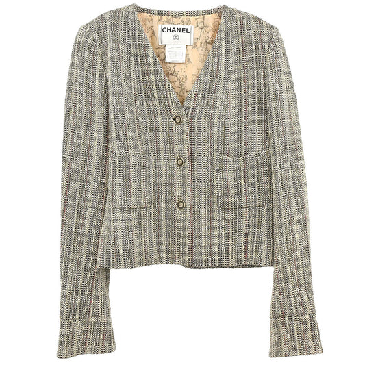 Chanel 2003 Collarless Jacket Beige #36