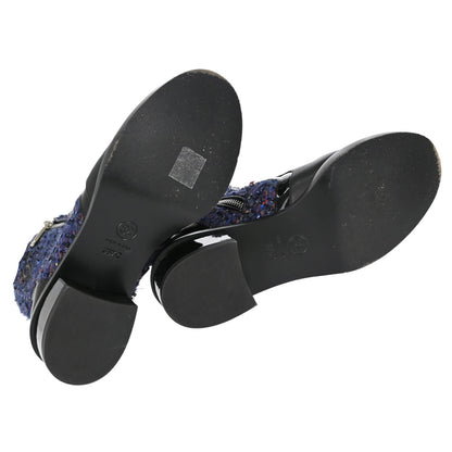 Chanel * Short Boots Navy Black Tweed Shoes #36 1/2C