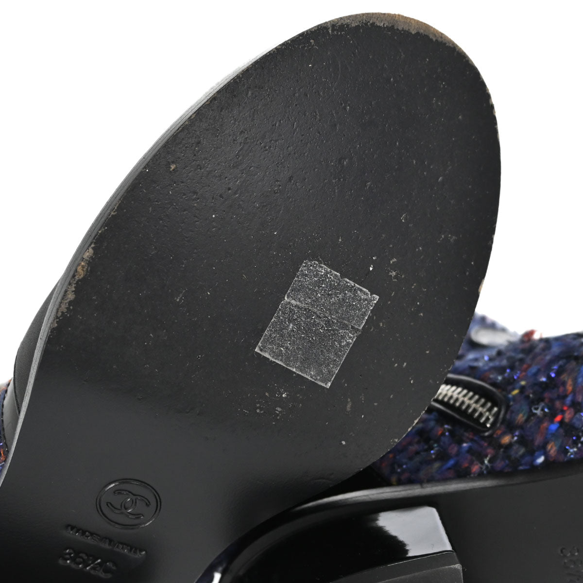 Chanel * Short Boots Navy Black Tweed Shoes #36 1/2C