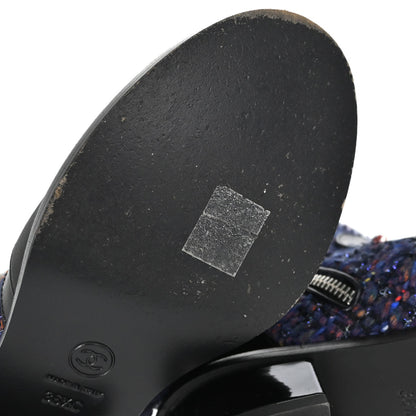 Chanel * Short Boots Navy Black Tweed Shoes #36 1/2C