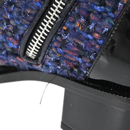 Chanel * Short Boots Navy Black Tweed Shoes #36 1/2C