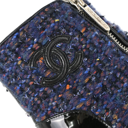 Chanel * Short Boots Navy Black Tweed Shoes #36 1/2C