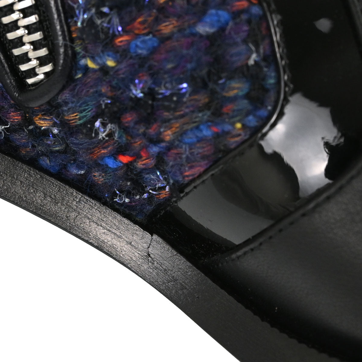 Chanel * Short Boots Navy Black Tweed Shoes #36 1/2C