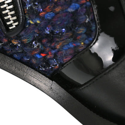 Chanel * Short Boots Navy Black Tweed Shoes #36 1/2C