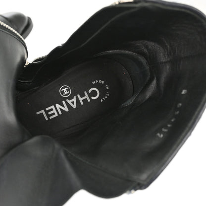 Chanel * Short Boots Navy Black Tweed Shoes #36 1/2C