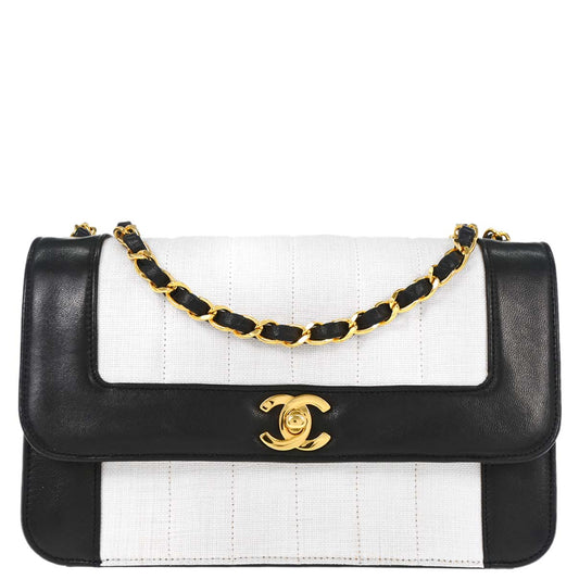 Chanel 1991-1994 White Linen Mademoiselle Flap Shoulder Bag