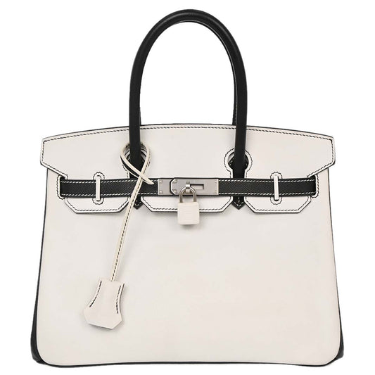 Hermes White Black Epsom Birkin 30 Handbag