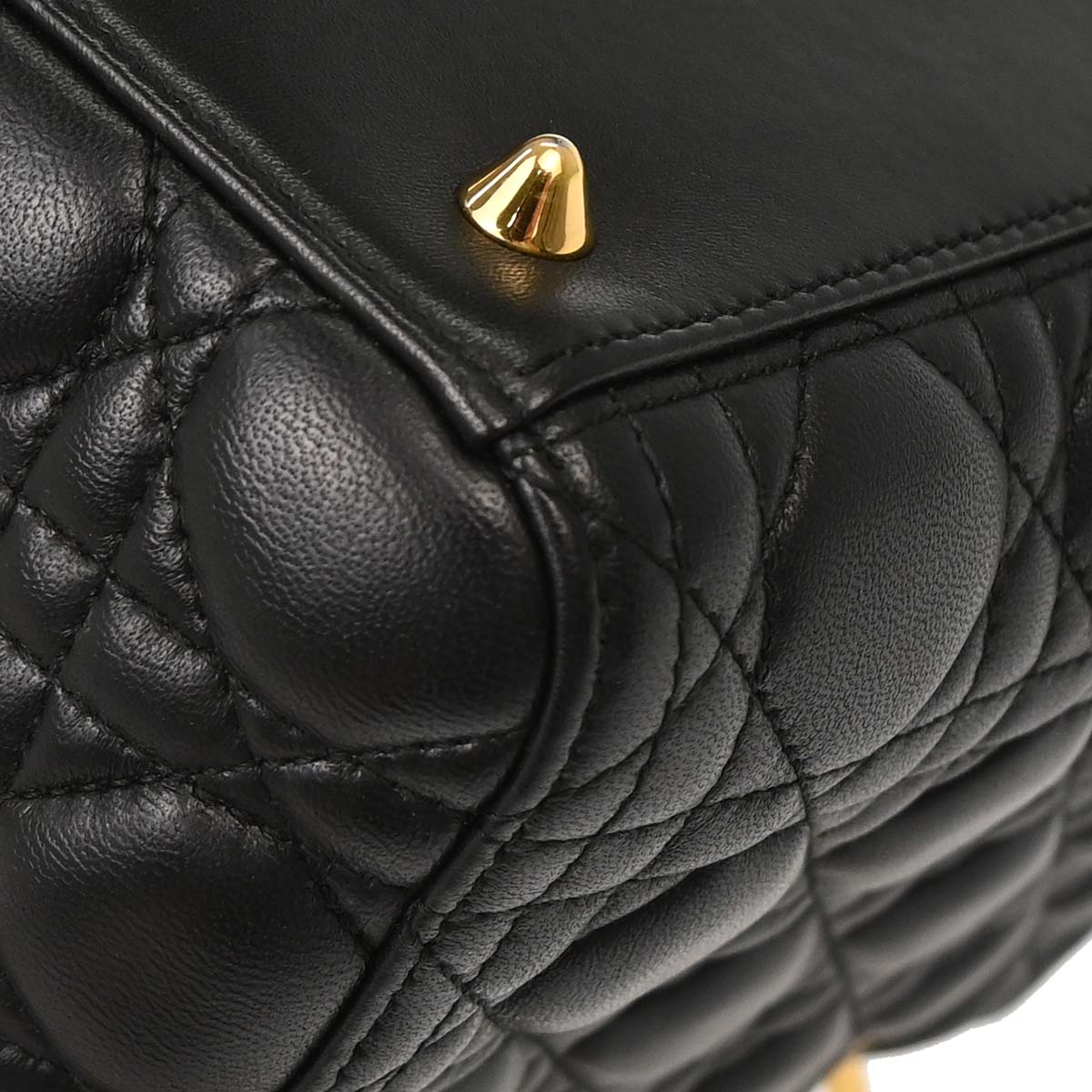 Christian Dior Black Lambskin Medium Lady Dior Cannage 2way Shoulder Handbag