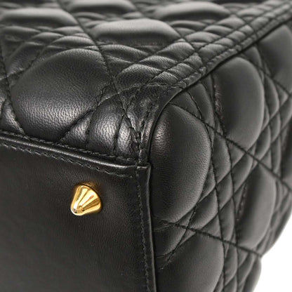 Christian Dior Black Lambskin Medium Lady Dior Cannage 2way Shoulder Handbag