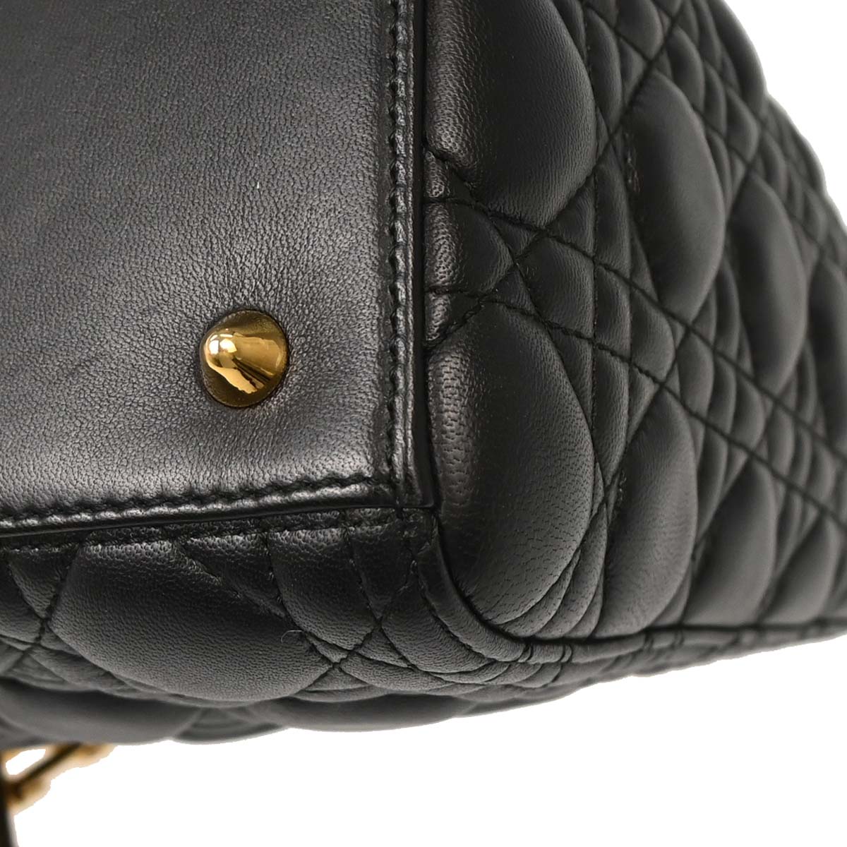 Christian Dior Black Lambskin Medium Lady Dior Cannage 2way Shoulder Handbag