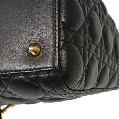 Christian Dior Black Lambskin Medium Lady Dior Cannage 2way Shoulder Handbag