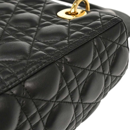 Christian Dior Black Lambskin Medium Lady Dior Cannage 2way Shoulder Handbag