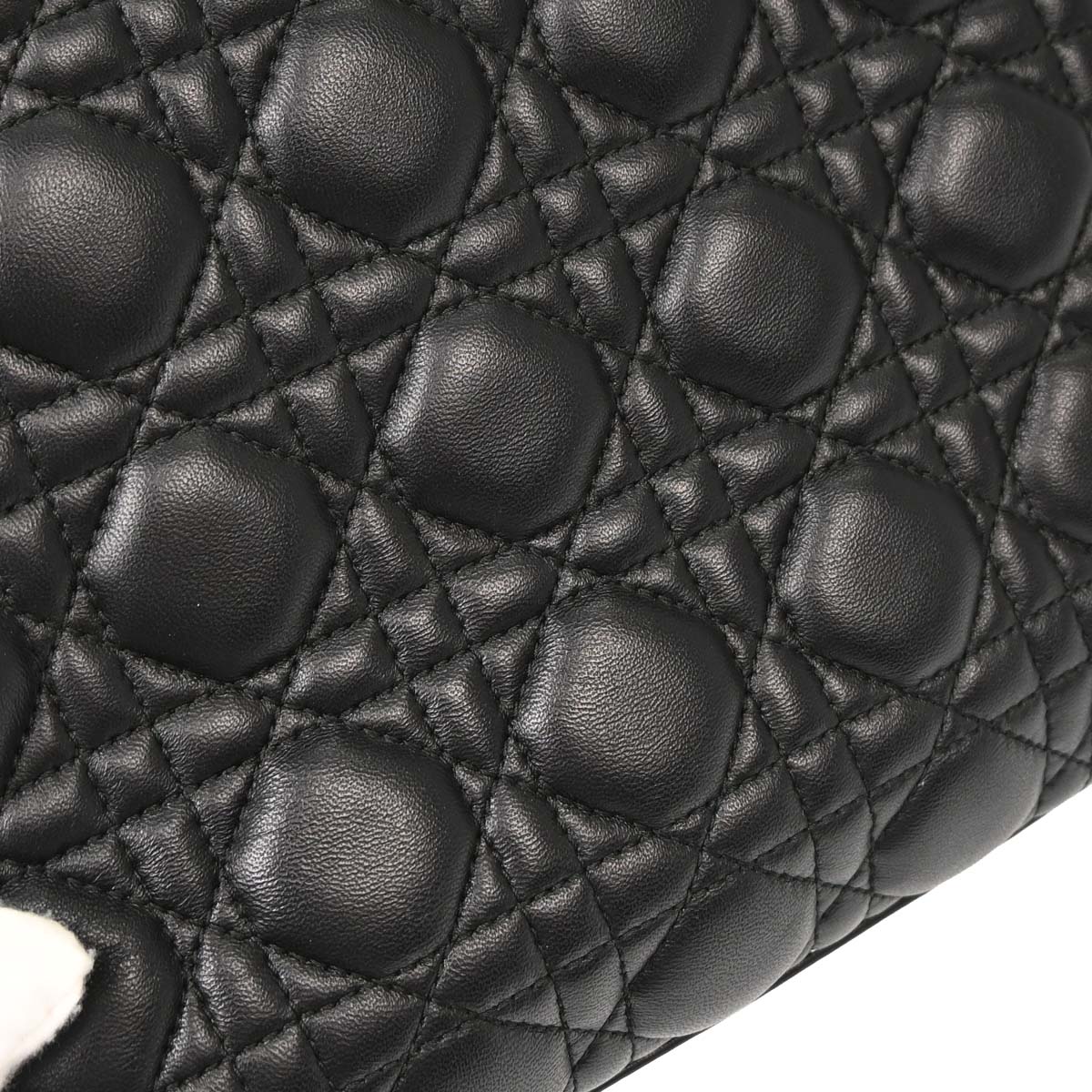 Christian Dior Black Lambskin Medium Lady Dior Cannage 2way Shoulder Handbag