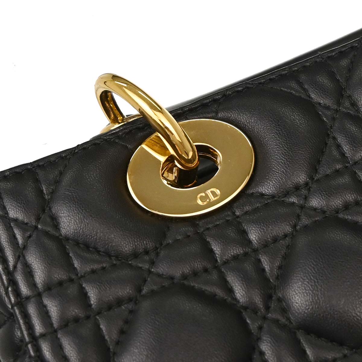 Christian Dior Black Lambskin Medium Lady Dior Cannage 2way Shoulder Handbag
