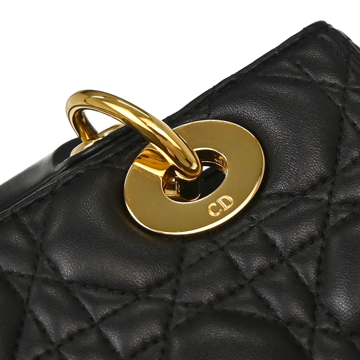 Christian Dior Black Lambskin Medium Lady Dior Cannage 2way Shoulder Handbag