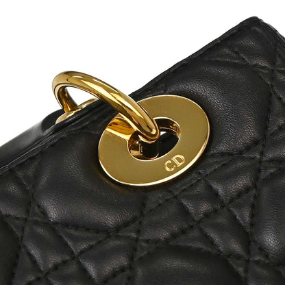 Christian Dior Black Lambskin Medium Lady Dior Cannage 2way Shoulder Handbag