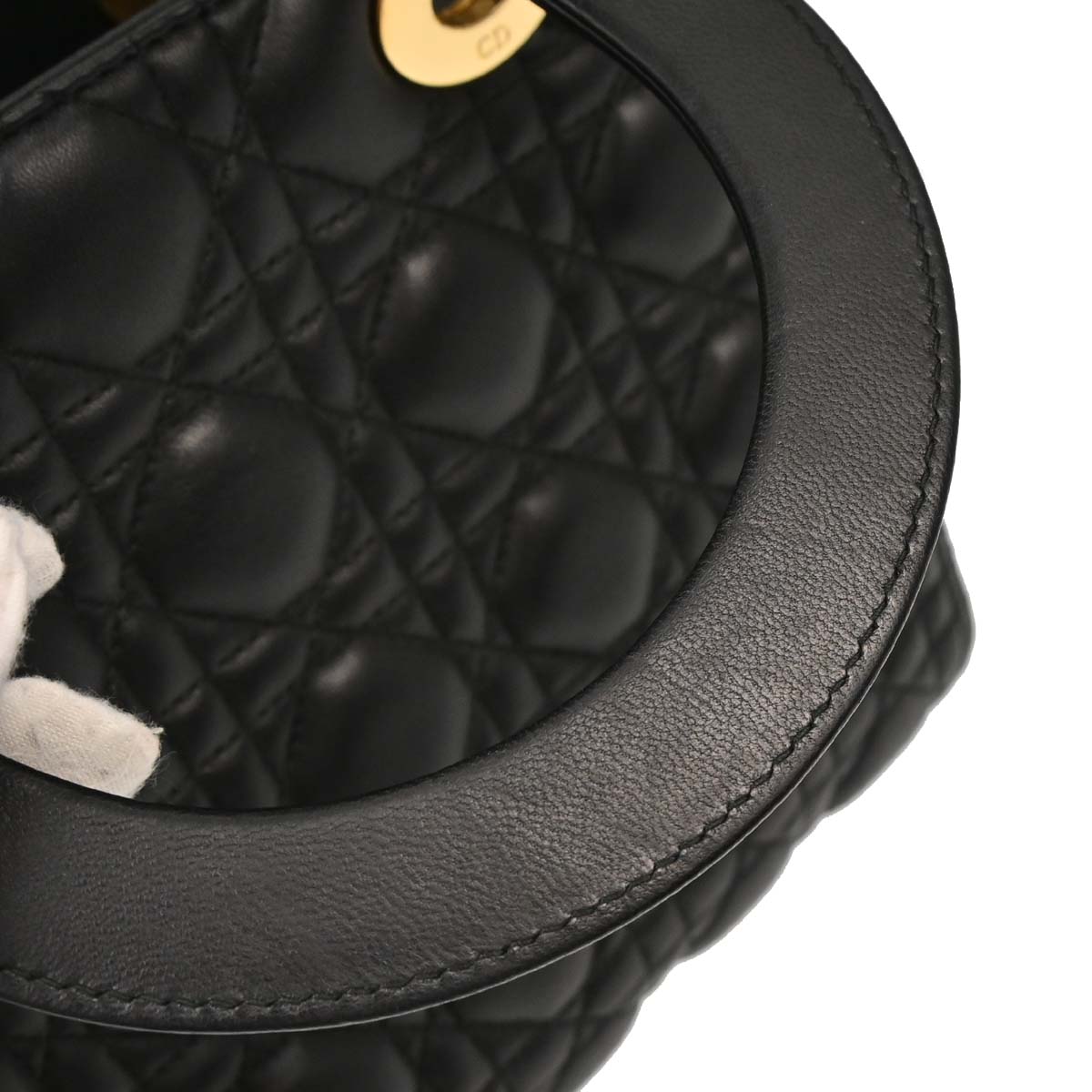 Christian Dior Black Lambskin Medium Lady Dior Cannage 2way Shoulder Handbag
