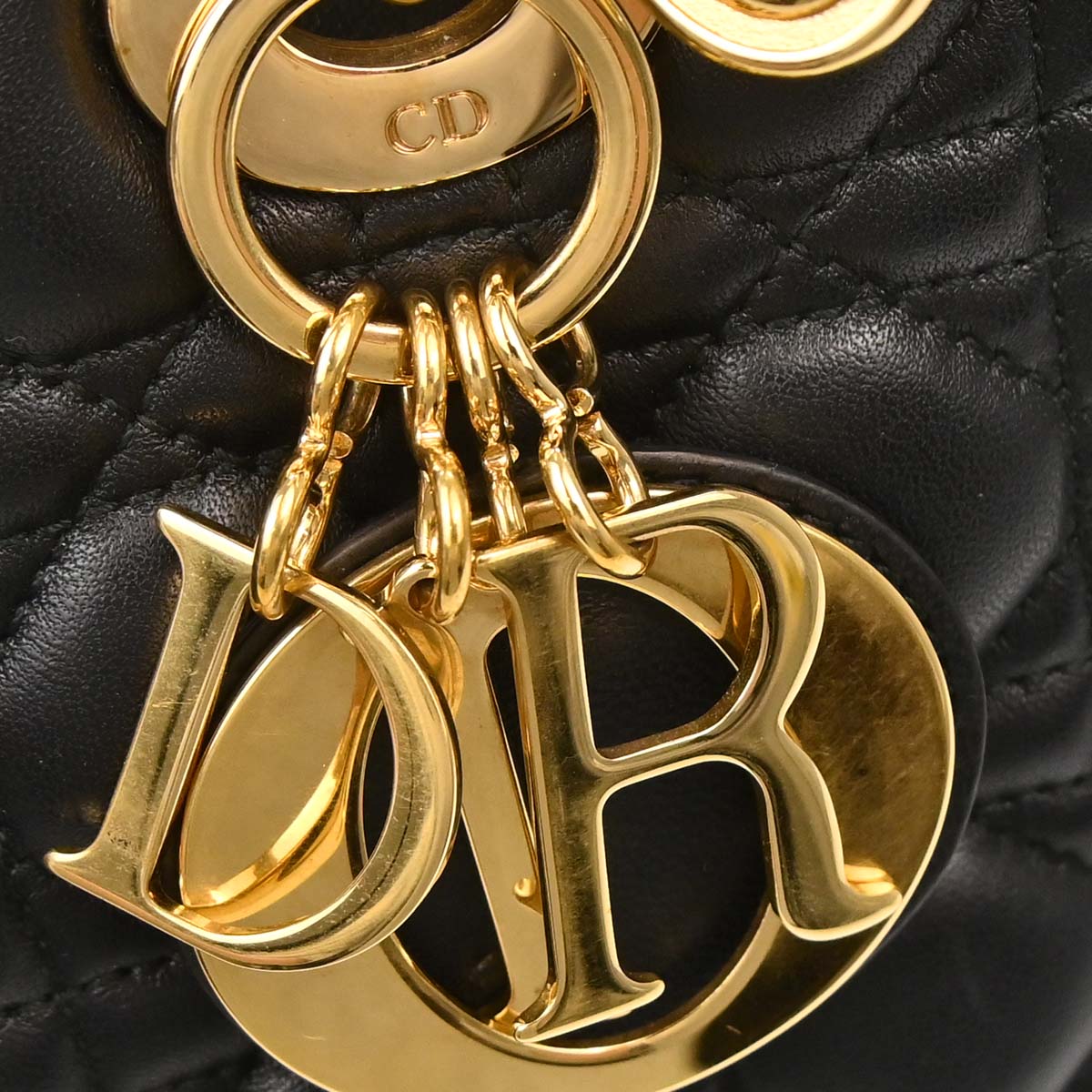 Christian Dior Black Lambskin Medium Lady Dior Cannage 2way Shoulder Handbag