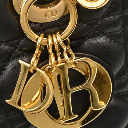 Christian Dior Black Lambskin Medium Lady Dior Cannage 2way Shoulder Handbag