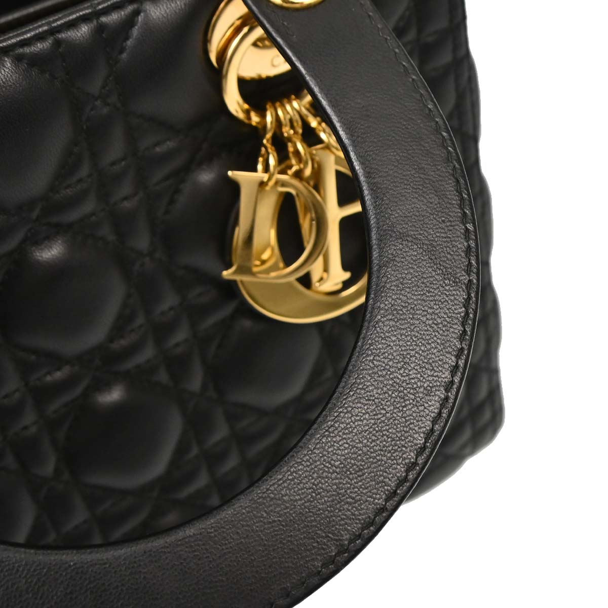 Christian Dior Black Lambskin Medium Lady Dior Cannage 2way Shoulder Handbag
