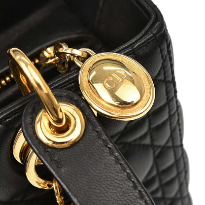 Christian Dior Black Lambskin Medium Lady Dior Cannage 2way Shoulder Handbag