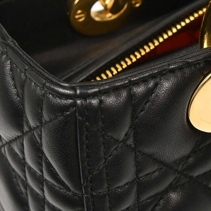 Christian Dior Black Lambskin Medium Lady Dior Cannage 2way Shoulder Handbag
