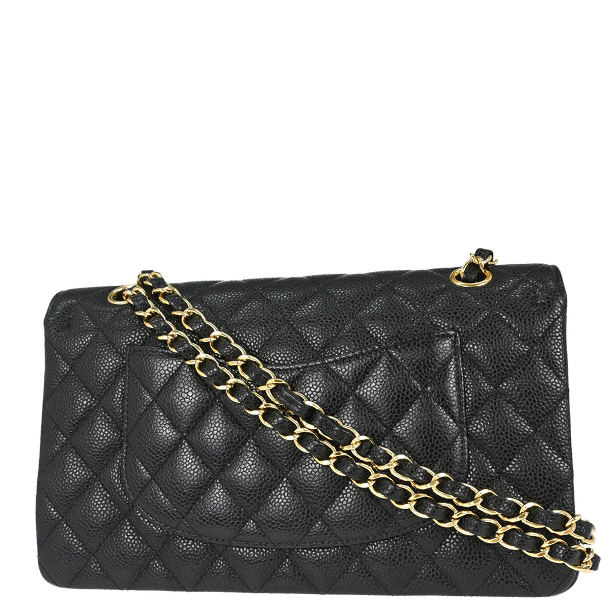 Chanel 2014 Black Caviar Skin Medium Classic Double Flap Shoulder Bag