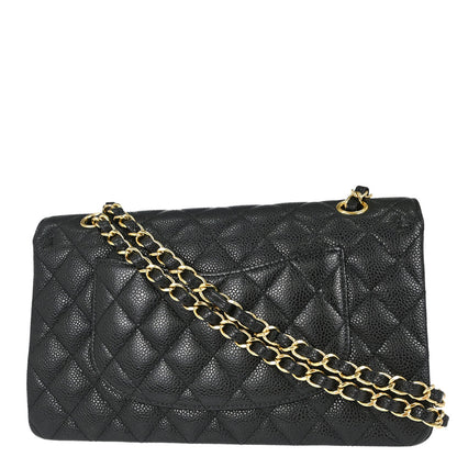 Chanel 2014 Black Caviar Skin Medium Classic Double Flap Shoulder Bag