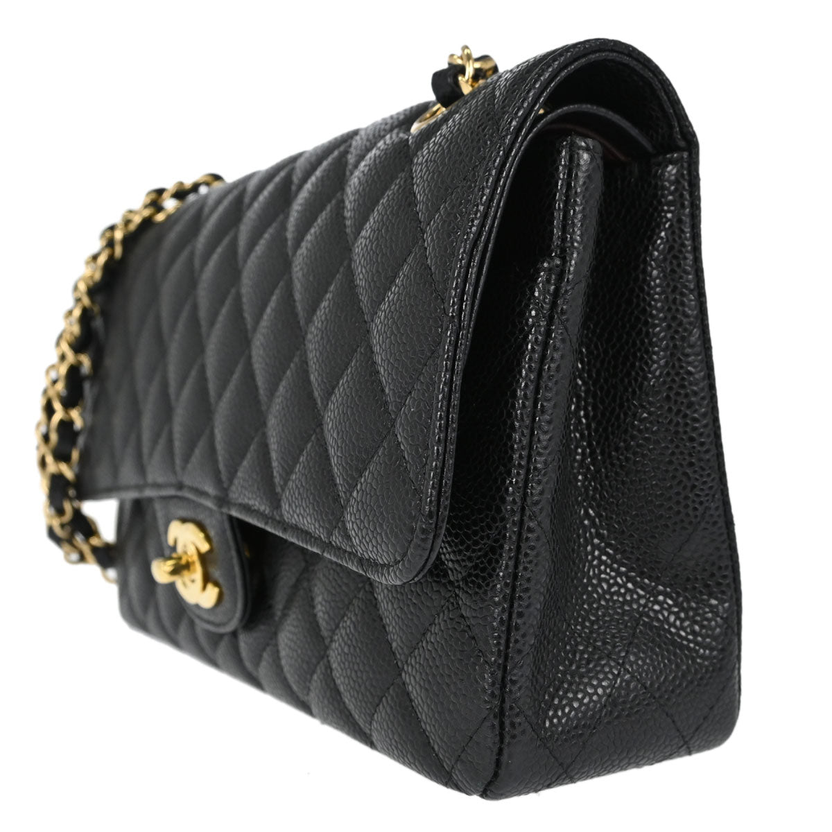 Chanel 2014 Black Caviar Skin Medium Classic Double Flap Shoulder Bag