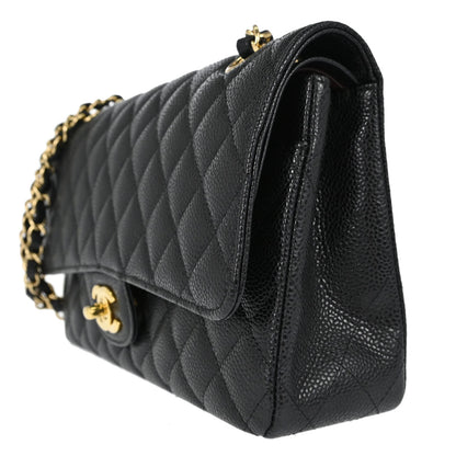 Chanel 2014 Black Caviar Skin Medium Classic Double Flap Shoulder Bag