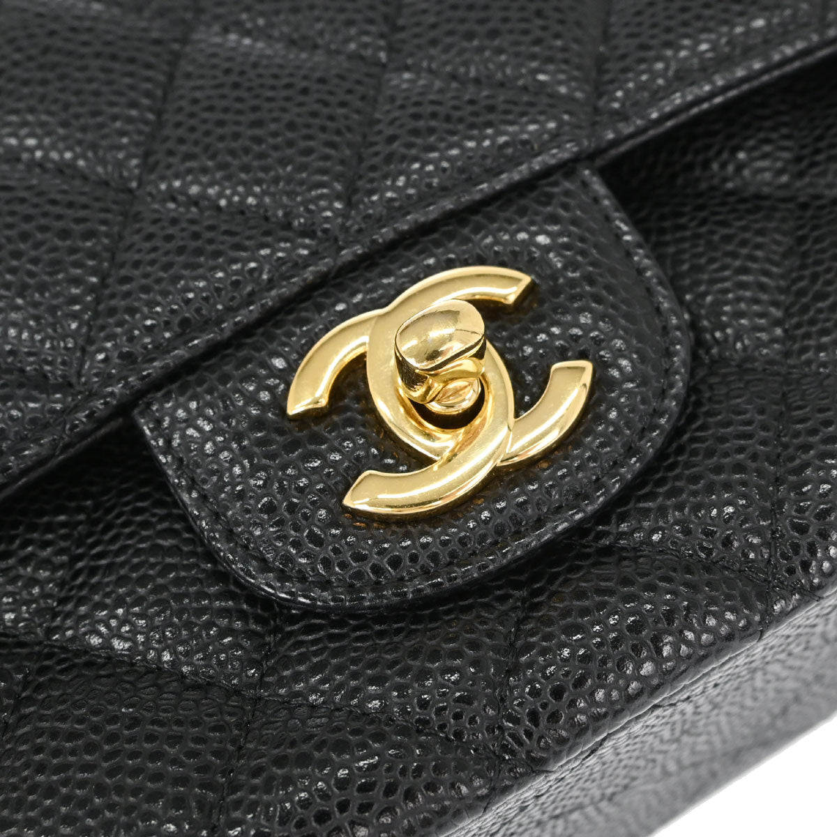 Chanel 2014 Black Caviar Skin Medium Classic Double Flap Shoulder Bag