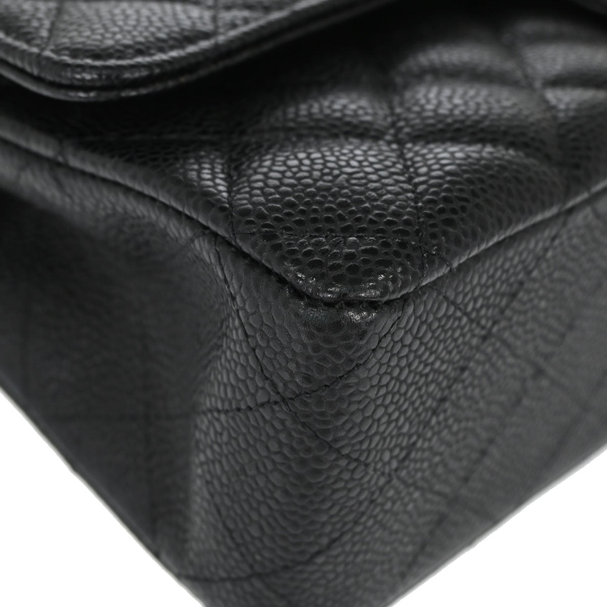 Chanel 2014 Black Caviar Skin Medium Classic Double Flap Shoulder Bag