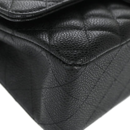 Chanel 2014 Black Caviar Skin Medium Classic Double Flap Shoulder Bag