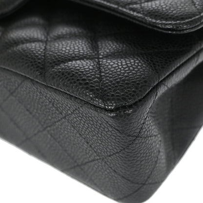 Chanel 2014 Black Caviar Skin Medium Classic Double Flap Shoulder Bag