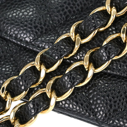 Chanel 2014 Black Caviar Skin Medium Classic Double Flap Shoulder Bag