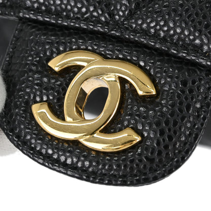 Chanel 2014 Black Caviar Skin Medium Classic Double Flap Shoulder Bag