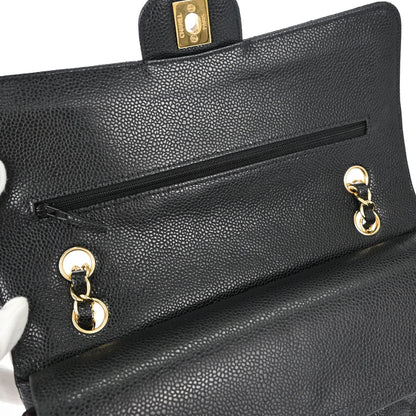 Chanel 2014 Black Caviar Skin Medium Classic Double Flap Shoulder Bag