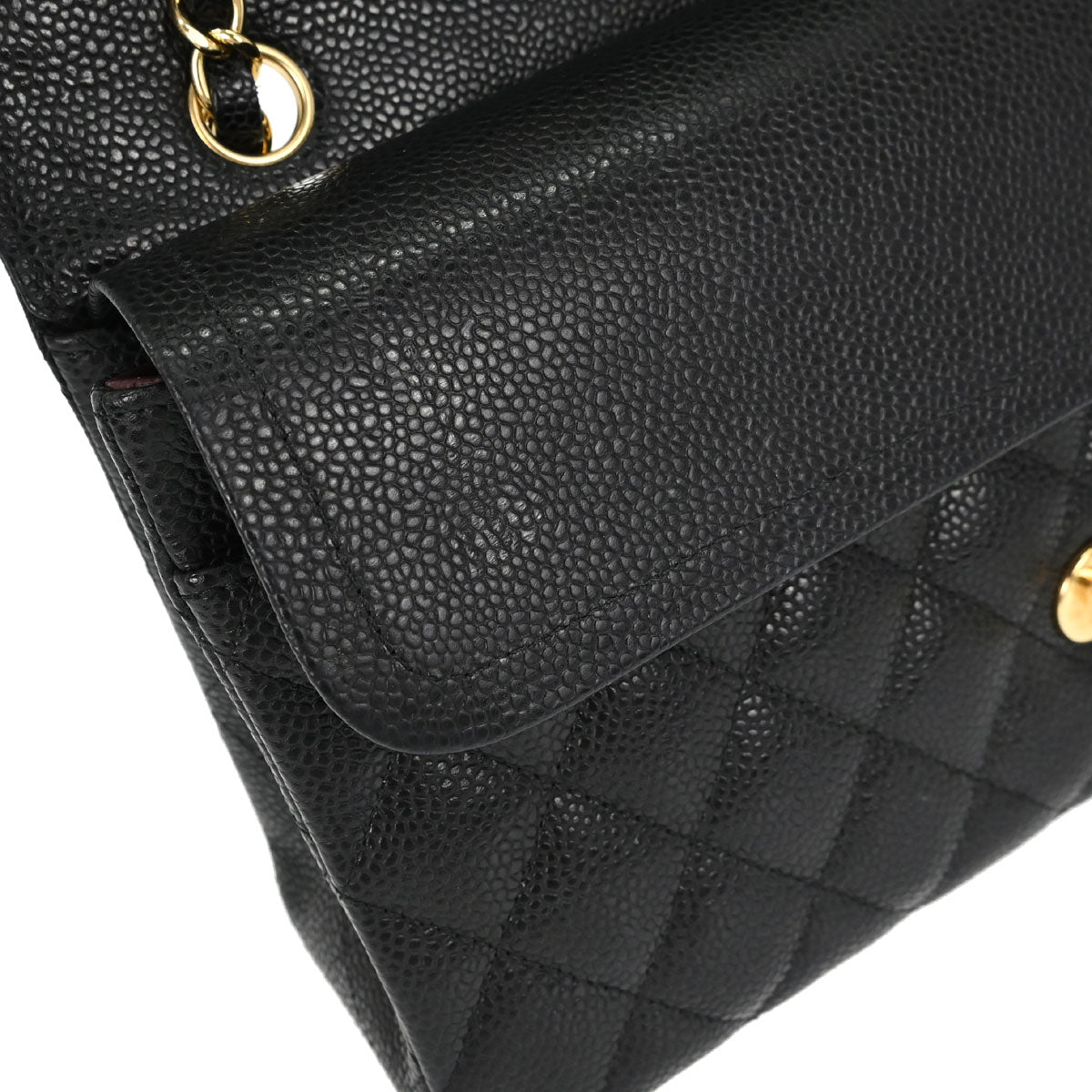Chanel 2014 Black Caviar Skin Medium Classic Double Flap Shoulder Bag