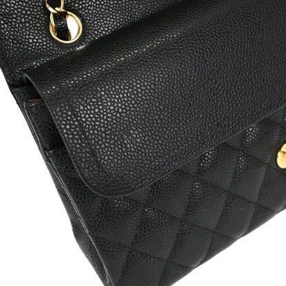 Chanel 2014 Black Caviar Skin Medium Classic Double Flap Shoulder Bag