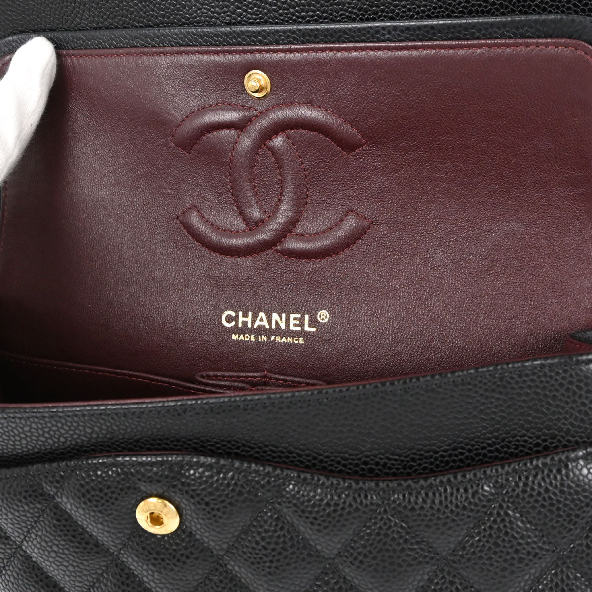 Chanel 2014 Black Caviar Skin Medium Classic Double Flap Shoulder Bag