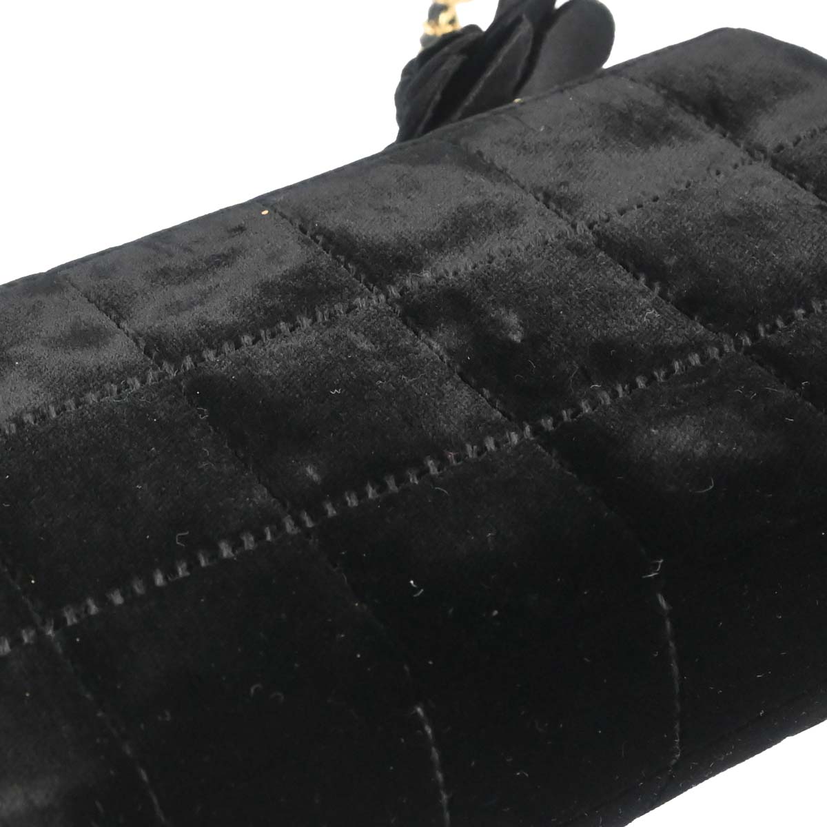 Chanel Black Velvet Camellia Choco Bar Shoulder Bag