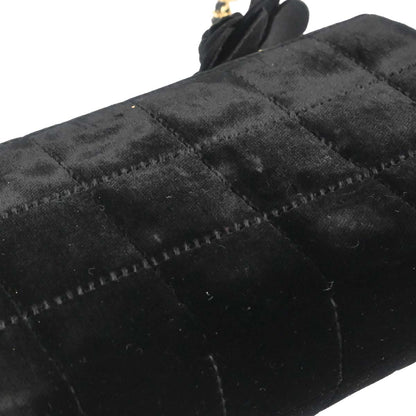 Chanel Black Velvet Camellia Choco Bar Shoulder Bag