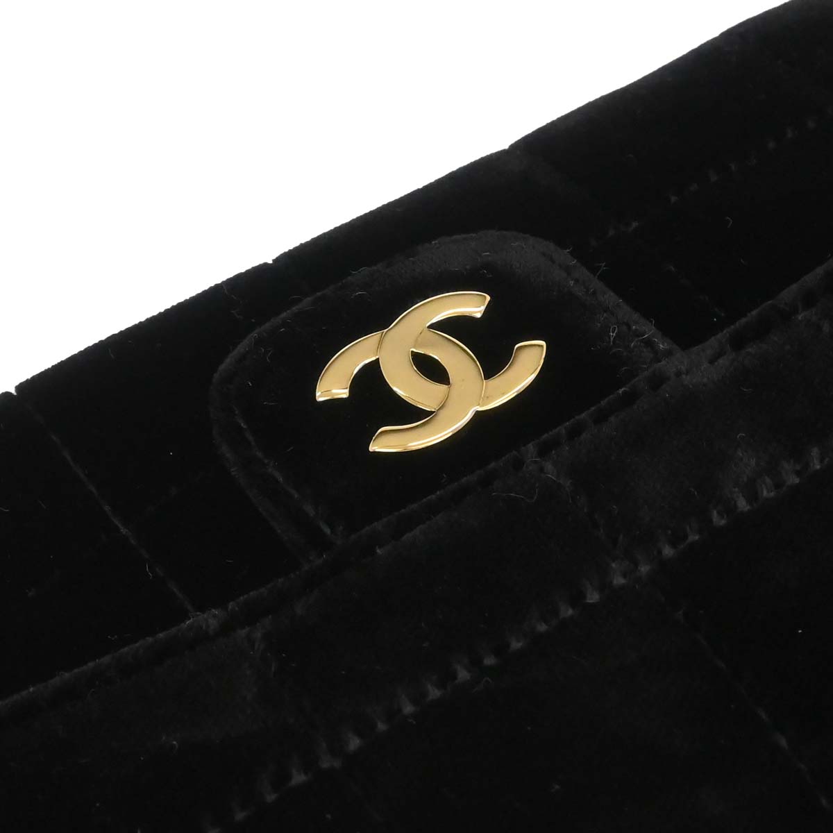 Chanel Black Velvet Camellia Choco Bar Shoulder Bag
